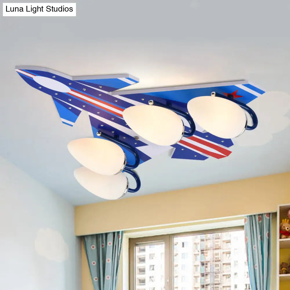 Modern American Style Wood Ceiling Lamp - Plane Shade Study Room Mount 4 Lights Red