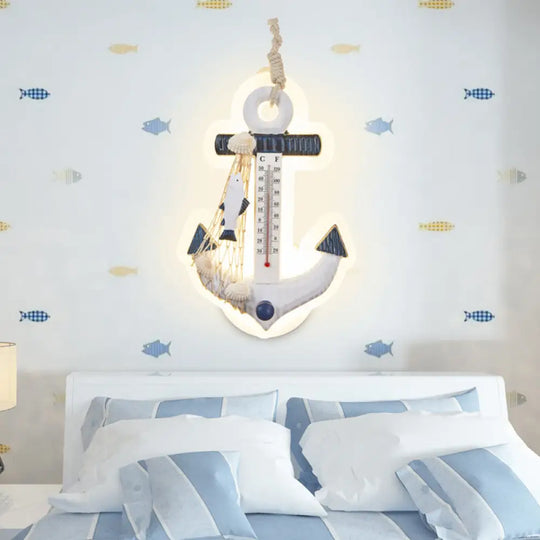 Modern Anchor Wall Light With Thermometer White Sconce For Living Room