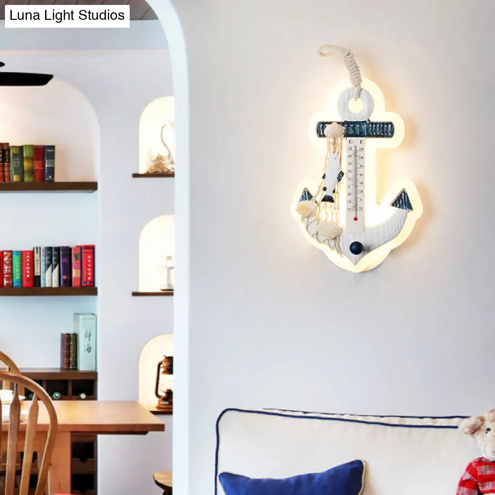 Modern Anchor Wall Light With Thermometer White Sconce For Living Room