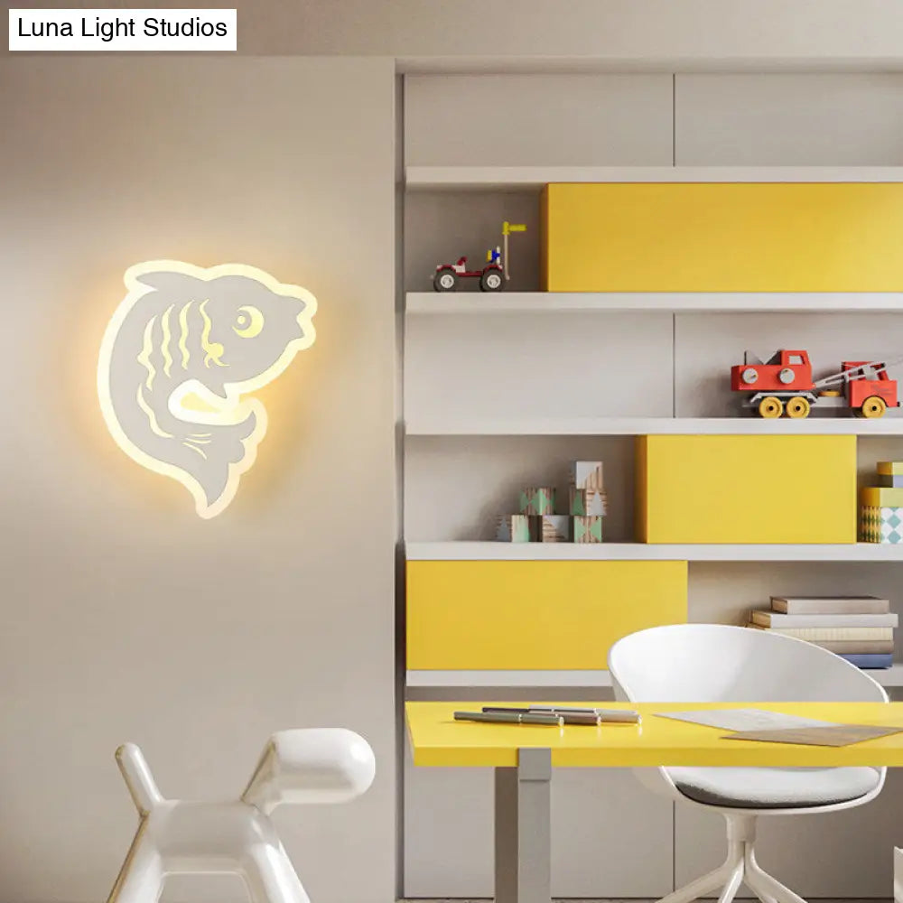 Modern Animal Led Wall Lamp For Kids Bedroom And Hallway - White Acrylic