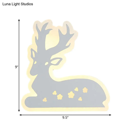 Modern Animal Led Wall Lamp For Kids Bedroom And Hallway - White Acrylic