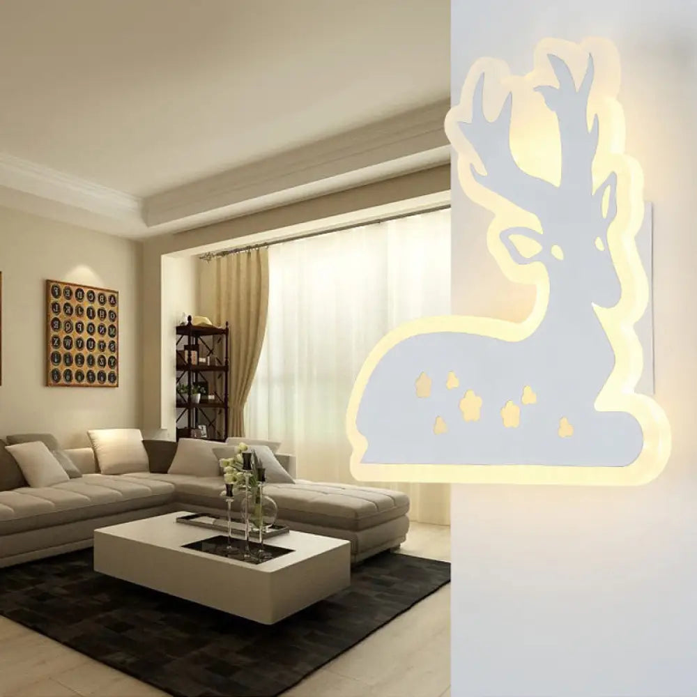 Modern Animal Led Wall Lamp For Kids Bedroom And Hallway - White Acrylic / Deer