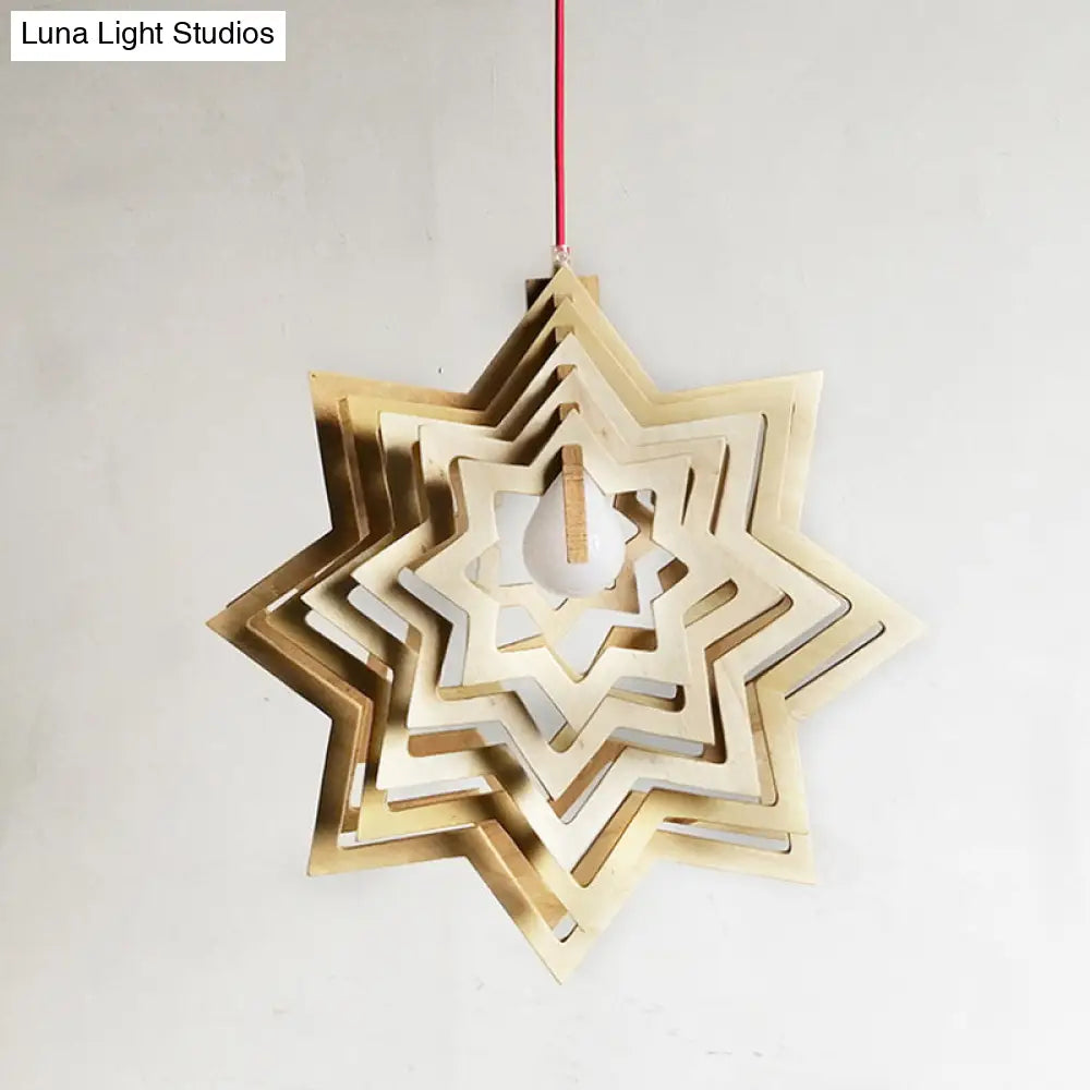 Modern Anise Star Wood Hanging Lamp Kit With Hollowed-Out Design - 1 Head Beige
