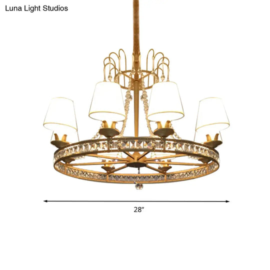 Modern Antique Brass Chandelier: 6-Bulb Pendant Light Fixture With Fabric Cone Shade For Living Room