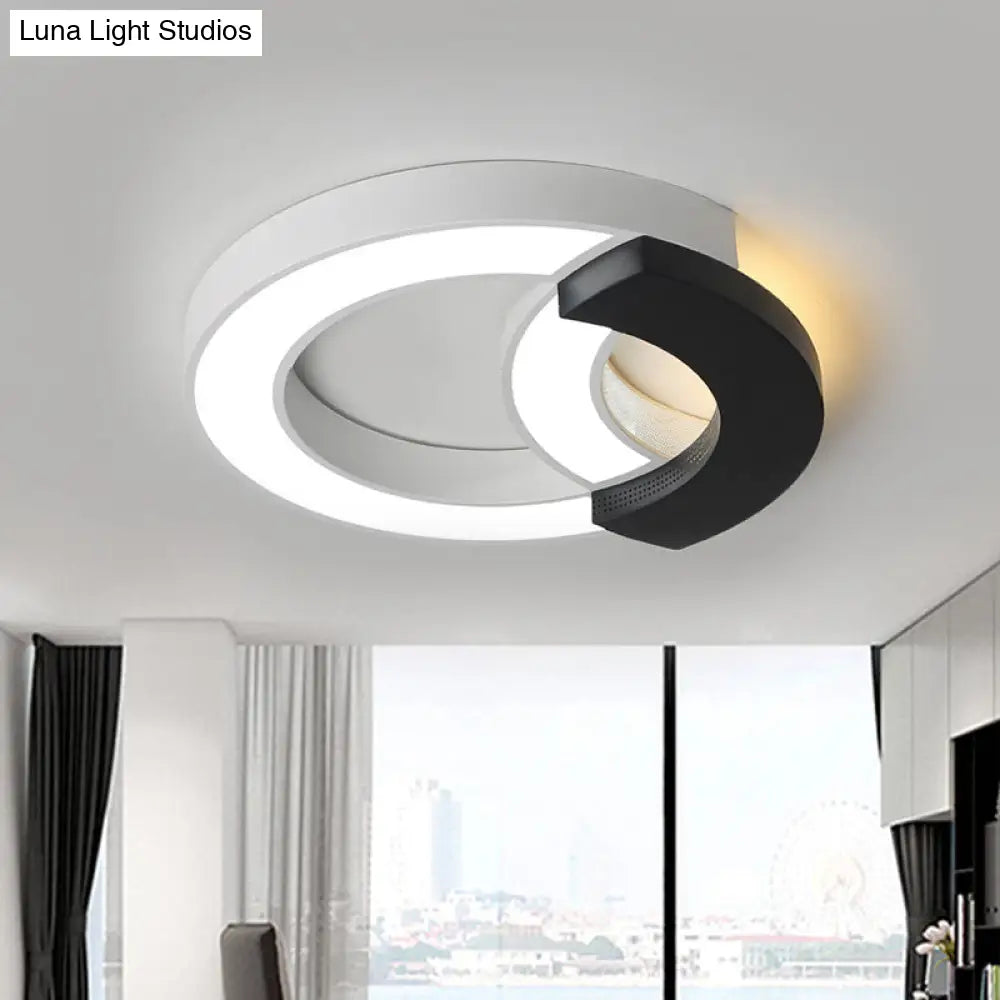 Modern Arc Flush Mount Lamp Acrylic Black 16/19.5/23.5 Wide Led Ceiling In Warm/White/Third Gear