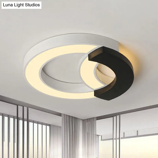 Modern Arc Flush Mount Lamp Acrylic Black 16/19.5/23.5 Wide Led Ceiling In Warm/White/Third Gear