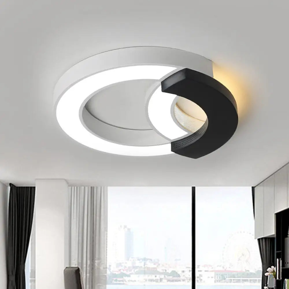 Modern Arc Flush Mount Lamp Acrylic Black 16’/19.5’/23.5’ Wide Led Ceiling In