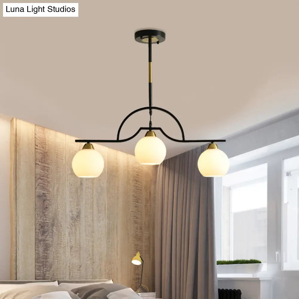 Modern Arched Island Pendant Light With Clear/White Glass And Black/Brass Finish - 3 Lights