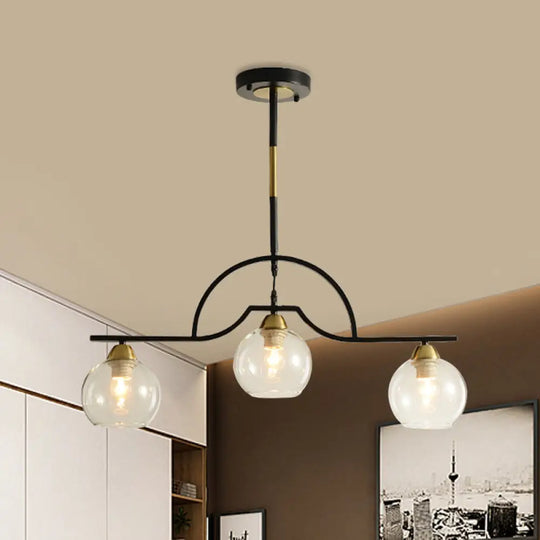 Modern Arched Island Pendant Light With Clear/White Glass And Black/Brass Finish - 3 Lights Clear