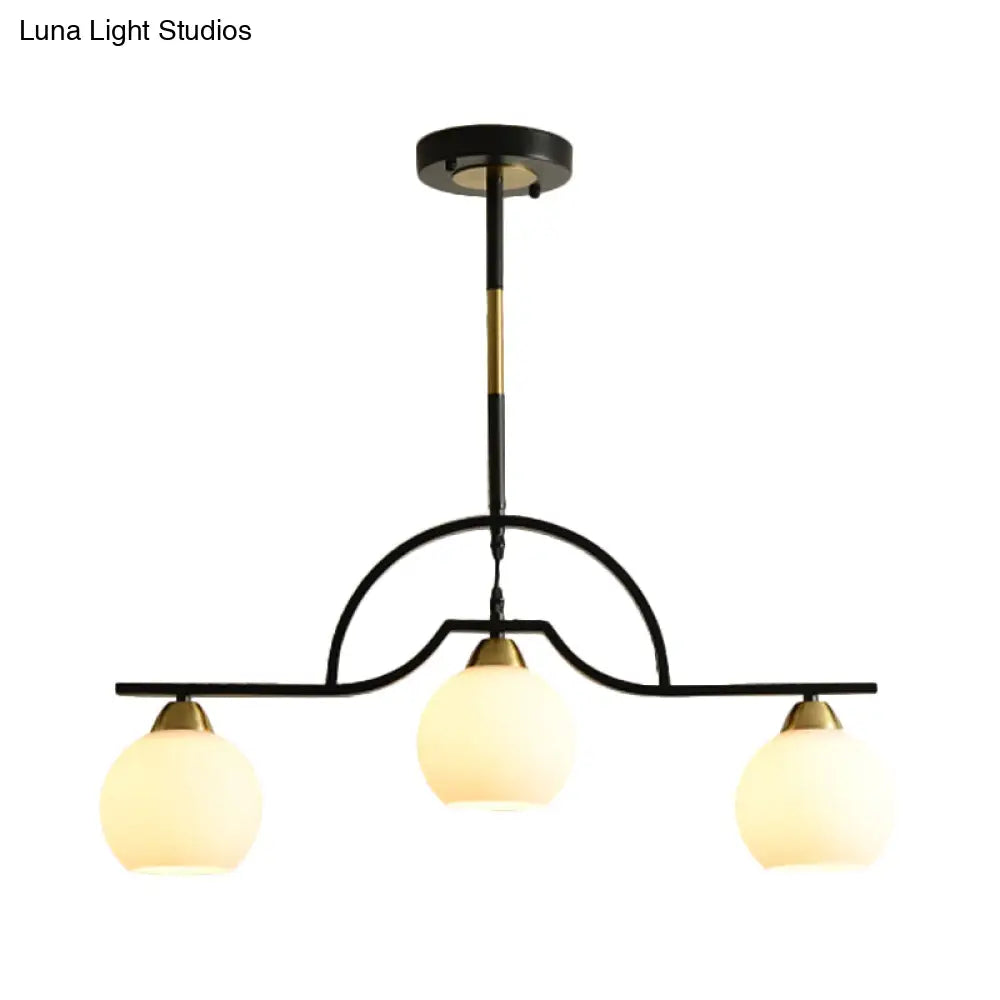 Modern Arched Island Pendant Light With Clear/White Glass And Black/Brass Finish - 3 Lights