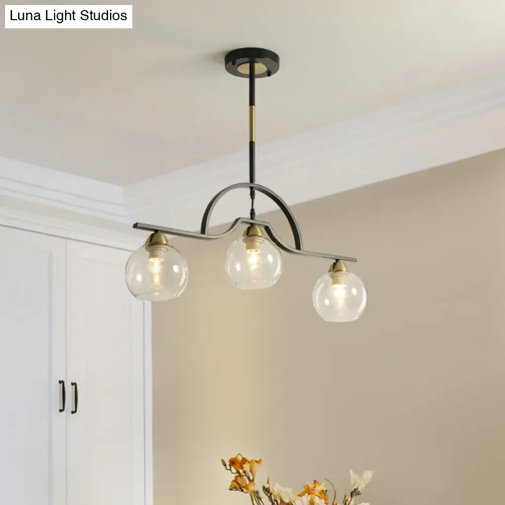 Modern Arched Island Pendant Light With Clear/White Glass And Black/Brass Finish - 3 Lights