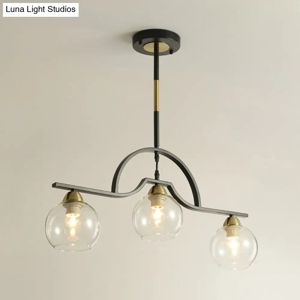 Modern Arched Island Pendant Light With Clear/White Glass And Black/Brass Finish - 3 Lights