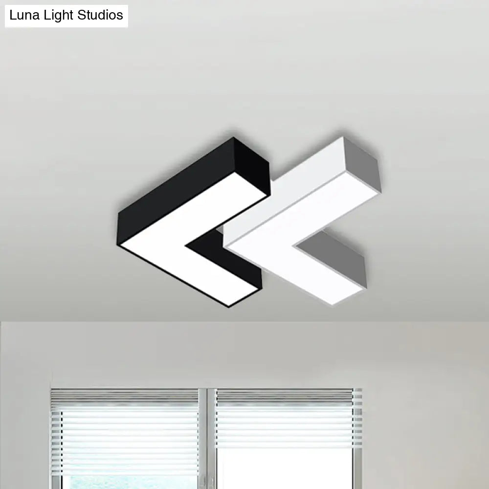 Modern Arrow Metal Flush Mount Led Ceiling Light - 10’/14’ Wide (White/Black) For Office With