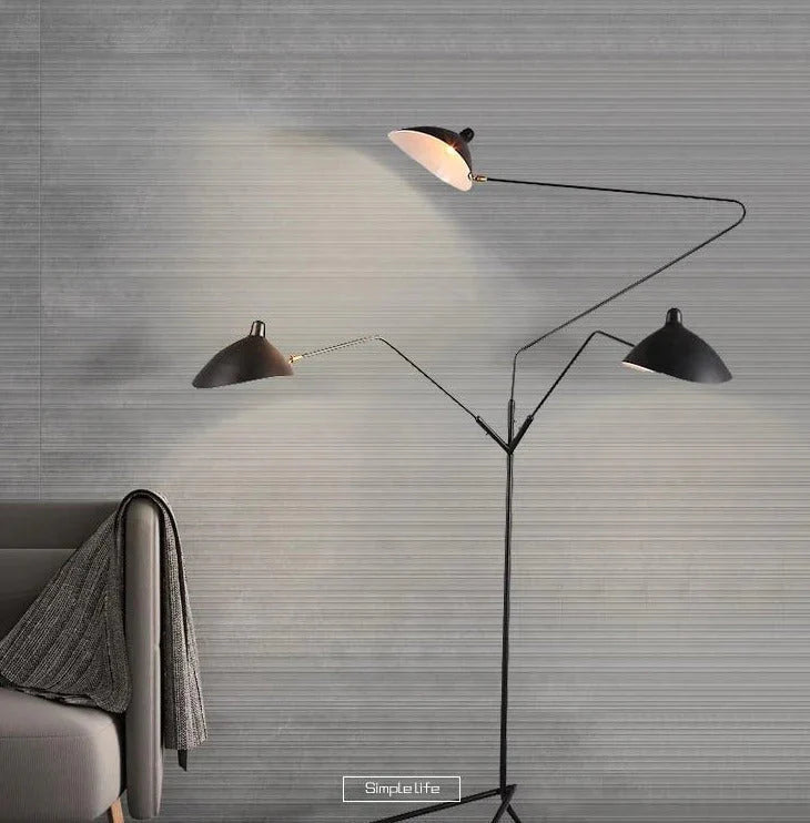 Modern Art Floor LED Lamp for Living Room Bedroom Study Office Lustre Black Standing Floor Light with Flexible Adjustable Head