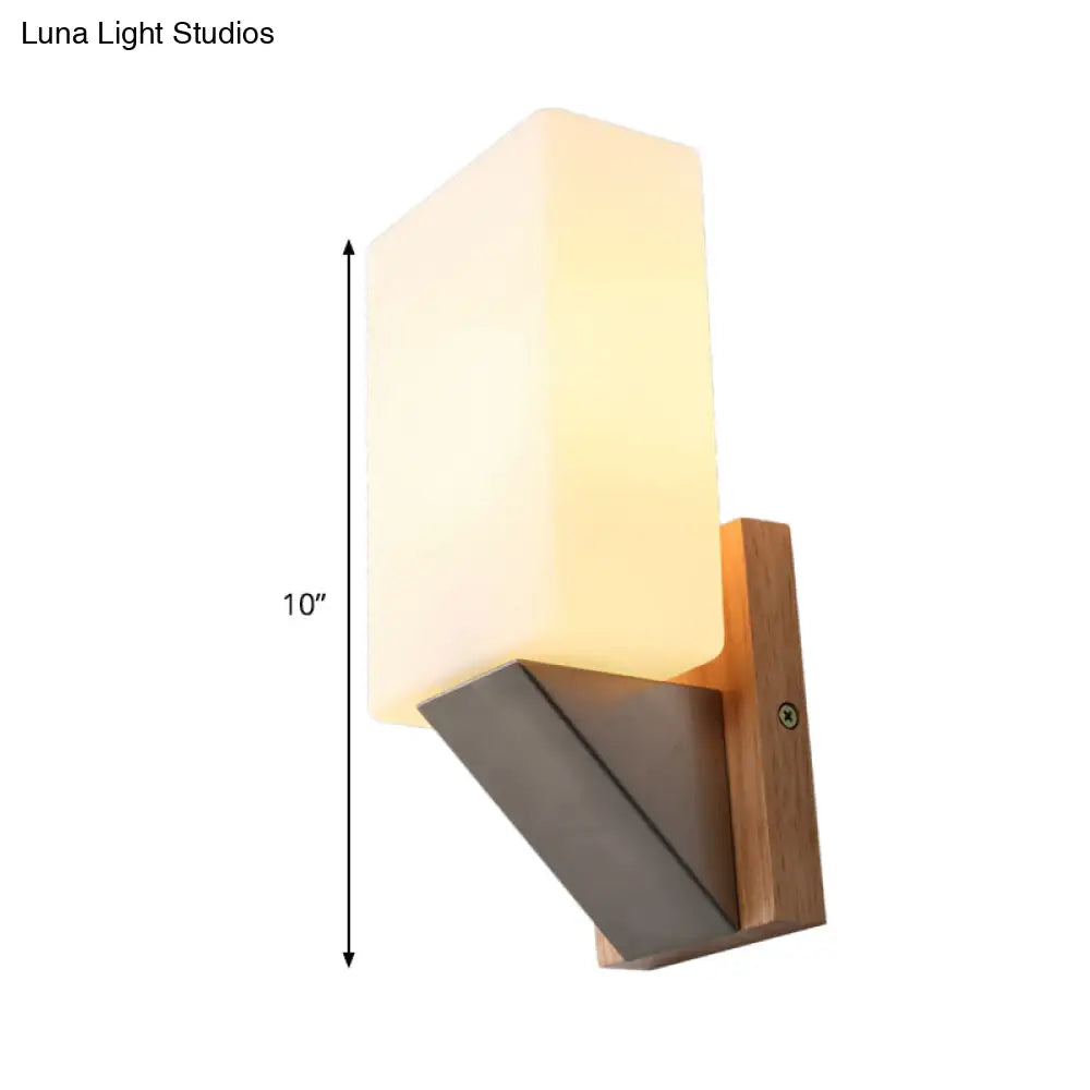 Modern Asian 1-Head Glass Wall Sconce - Sleek White Rectangle Design For Stairway Lighting