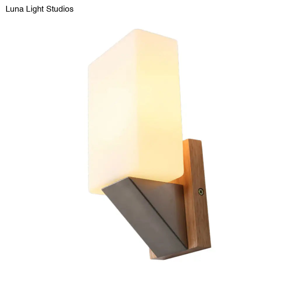 Modern Asian 1-Head Glass Wall Sconce - Sleek White Rectangle Design For Stairway Lighting