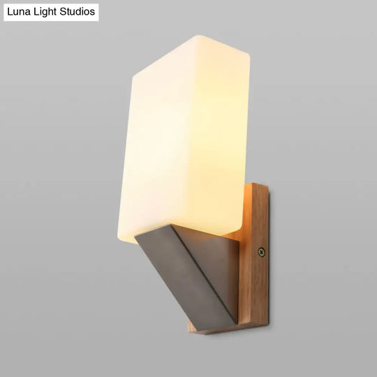 Modern Asian 1-Head Glass Wall Sconce - Sleek White Rectangle Design For Stairway Lighting