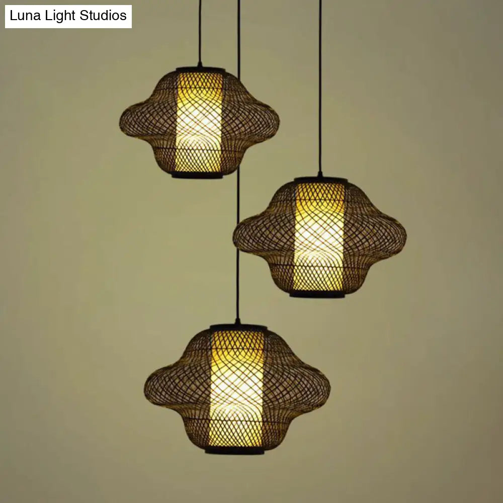 Modern Asian Handwoven Bamboo Pendant Light For Restaurant Ceiling