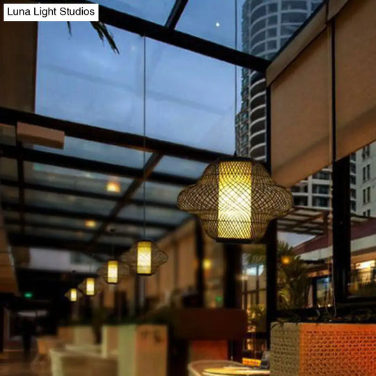 Modern Asian Handwoven Bamboo Pendant Light For Restaurant Ceiling