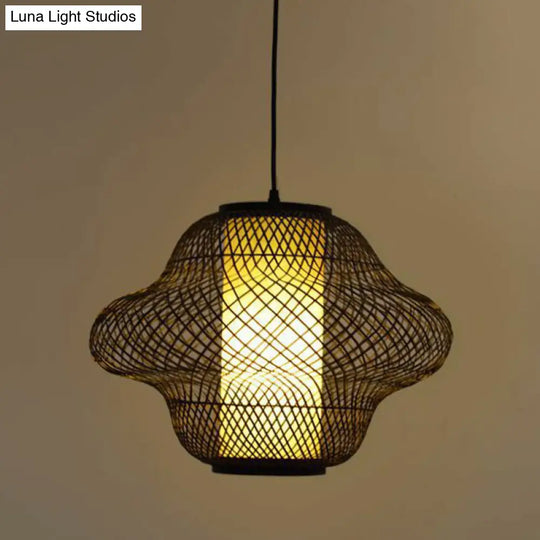 Modern Asian Handwoven Bamboo Pendant Light For Restaurant Ceiling