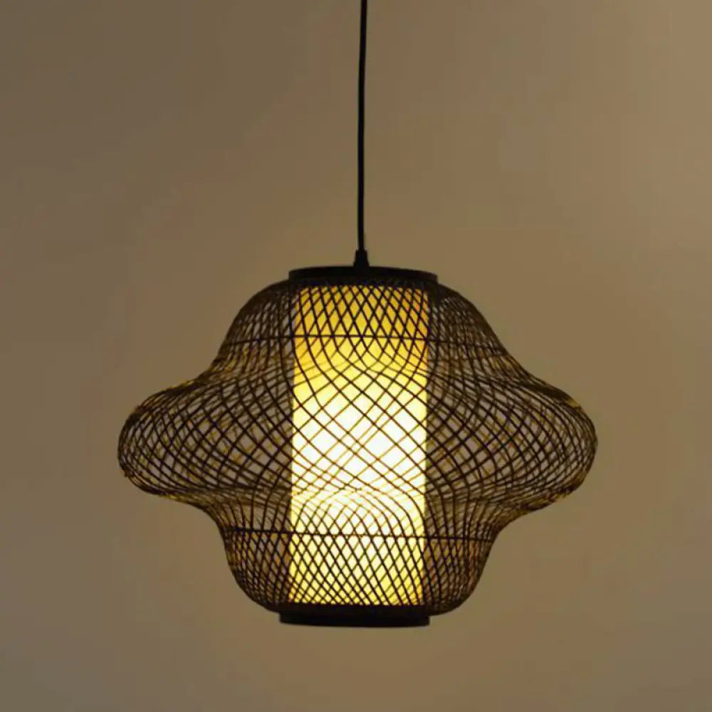 Modern Asian Handwoven Bamboo Pendant Light For Restaurant Ceiling Black / 18