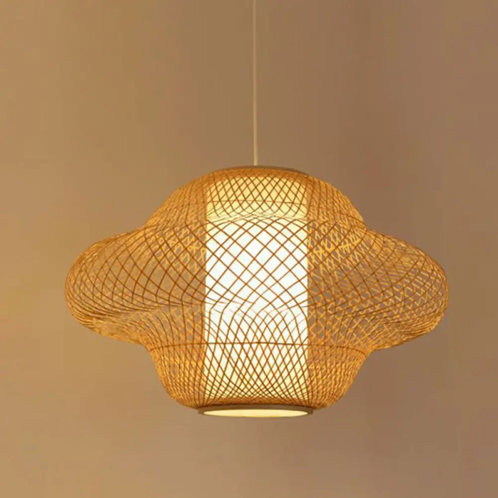 Modern Asian Handwoven Bamboo Pendant Light For Restaurant Ceiling Wood / 18