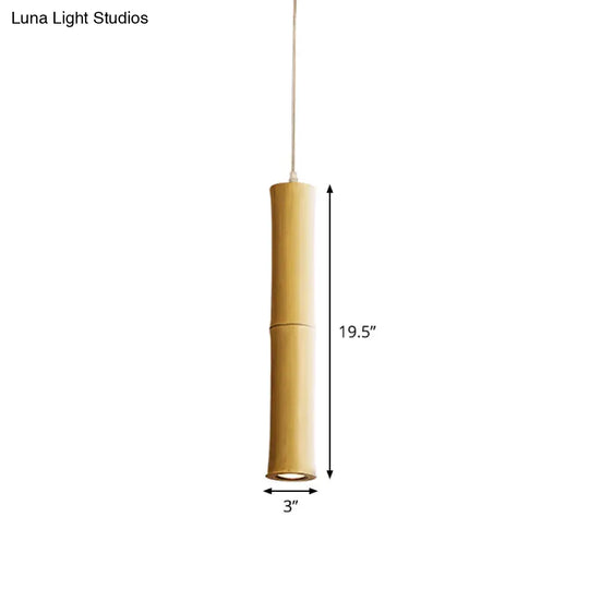 Modern Asian Wood Pendant Light With Resin Shade - Cylindrical Ceiling Lamp