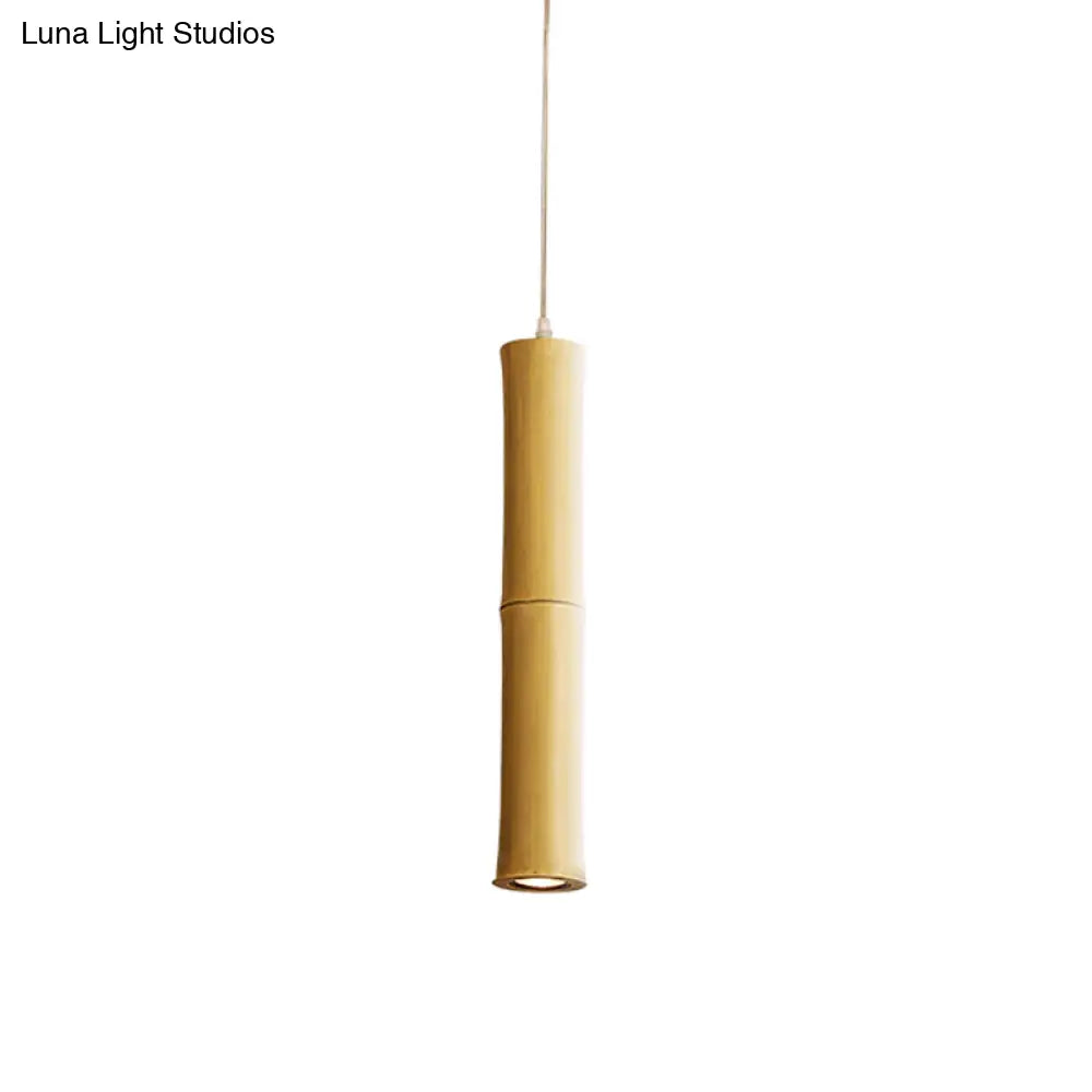 Modern Asian Wood Pendant Light With Resin Shade - Cylindrical Ceiling Lamp