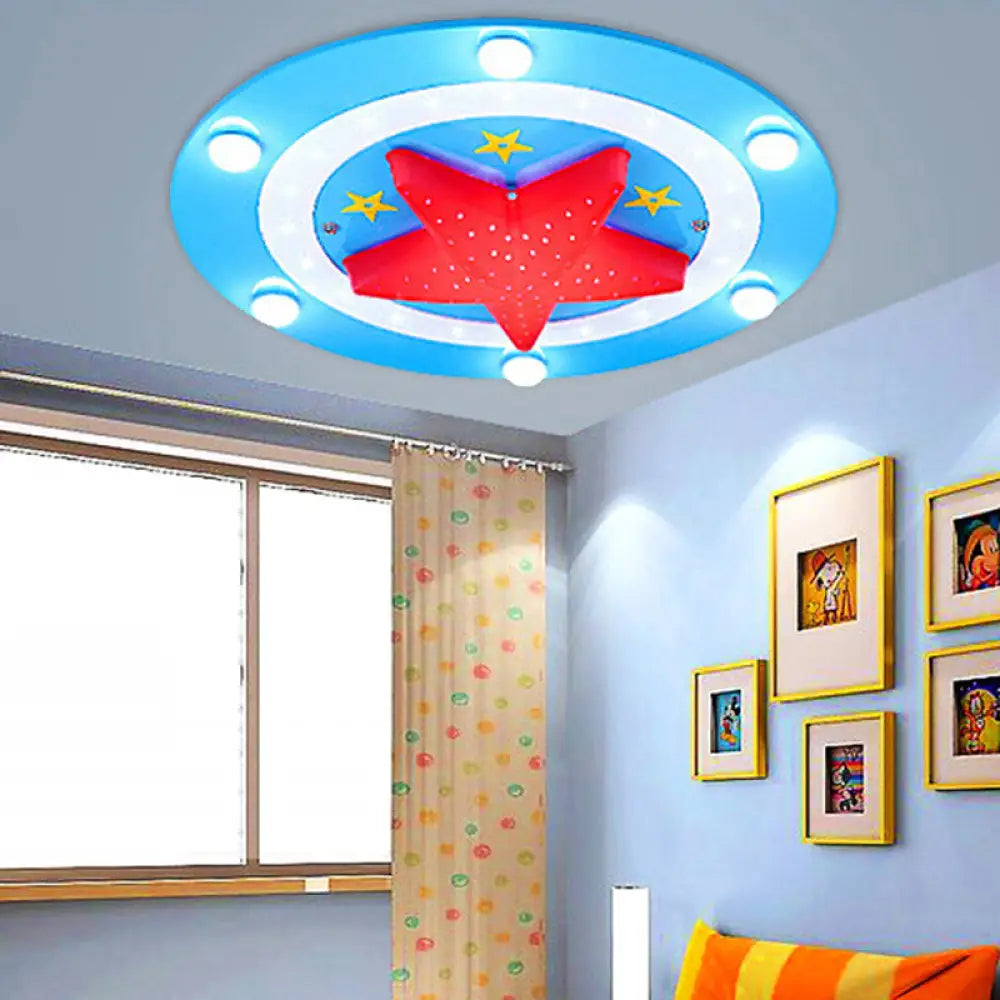 Modern Baby Bedroom Ceiling Mount Light With Star Acrylic Flush Blue