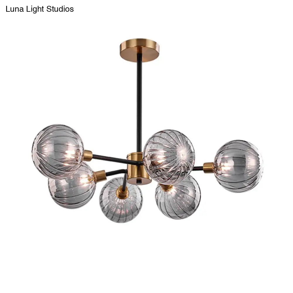 Modern Ball Chandelier Smoke Gray Glass 6 Bulbs Ceiling Suspension Lamp