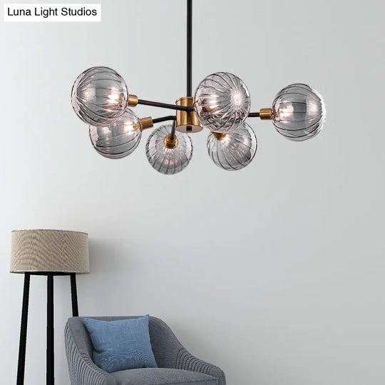 Modern Ball Chandelier Smoke Gray Glass 6 Bulbs Ceiling Suspension Lamp