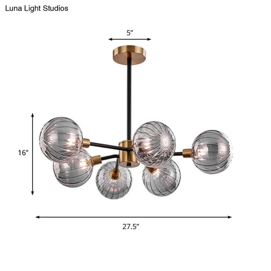 Modern Ball Chandelier Smoke Gray Glass 6 Bulbs Ceiling Suspension Lamp