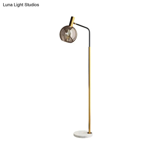 Modern Ball Floor Stand Lamp - Smoke Gray Glass 1 Light Brass And Black Finish