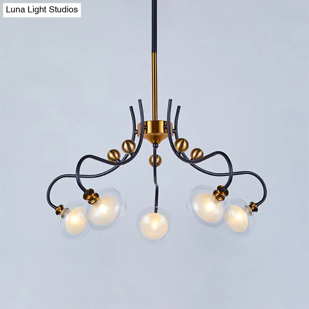 Modern Ball Pendant Chandelier - Clear Glass 5/9 Heads Living Room Light 1/2-Tier Black/Gold Finish