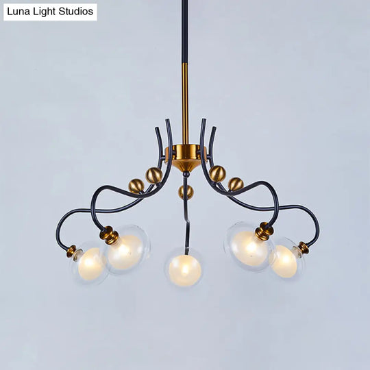 Modern Ball Pendant Chandelier - Clear Glass 5/9 Heads Living Room Light 1/2-Tier Black/Gold Finish