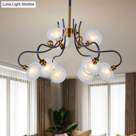 Modern Ball Pendant Chandelier - Clear Glass 5/9 Heads Living Room Light 1/2-Tier Black/Gold Finish