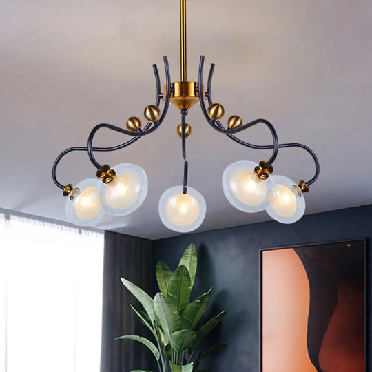 Modern Ball Pendant Chandelier - Clear Glass 5/9 Heads Living Room Light 1/2-Tier Black/Gold Finish