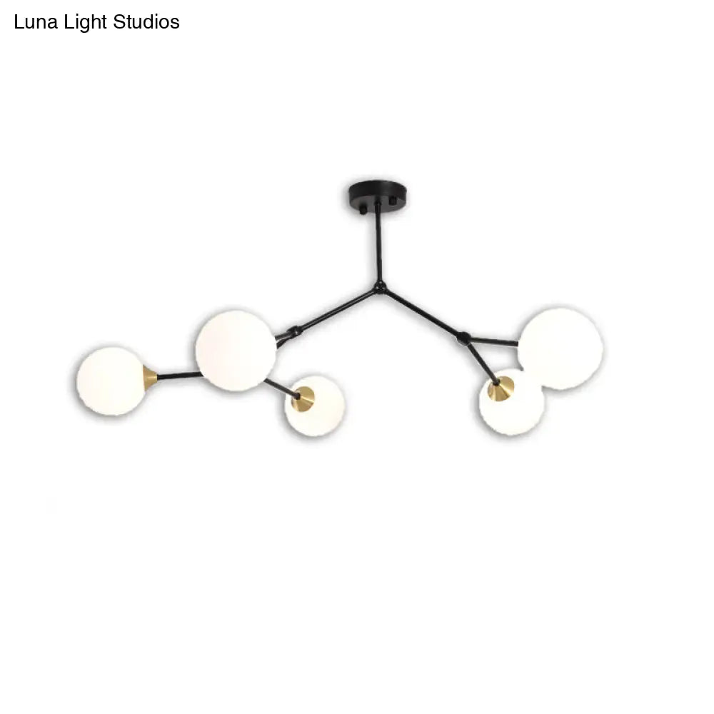 Modern Ball Pendant Light: Clear/Milky White Glass 4/5/6-Head Dining Room Chandelier With Black/Gold