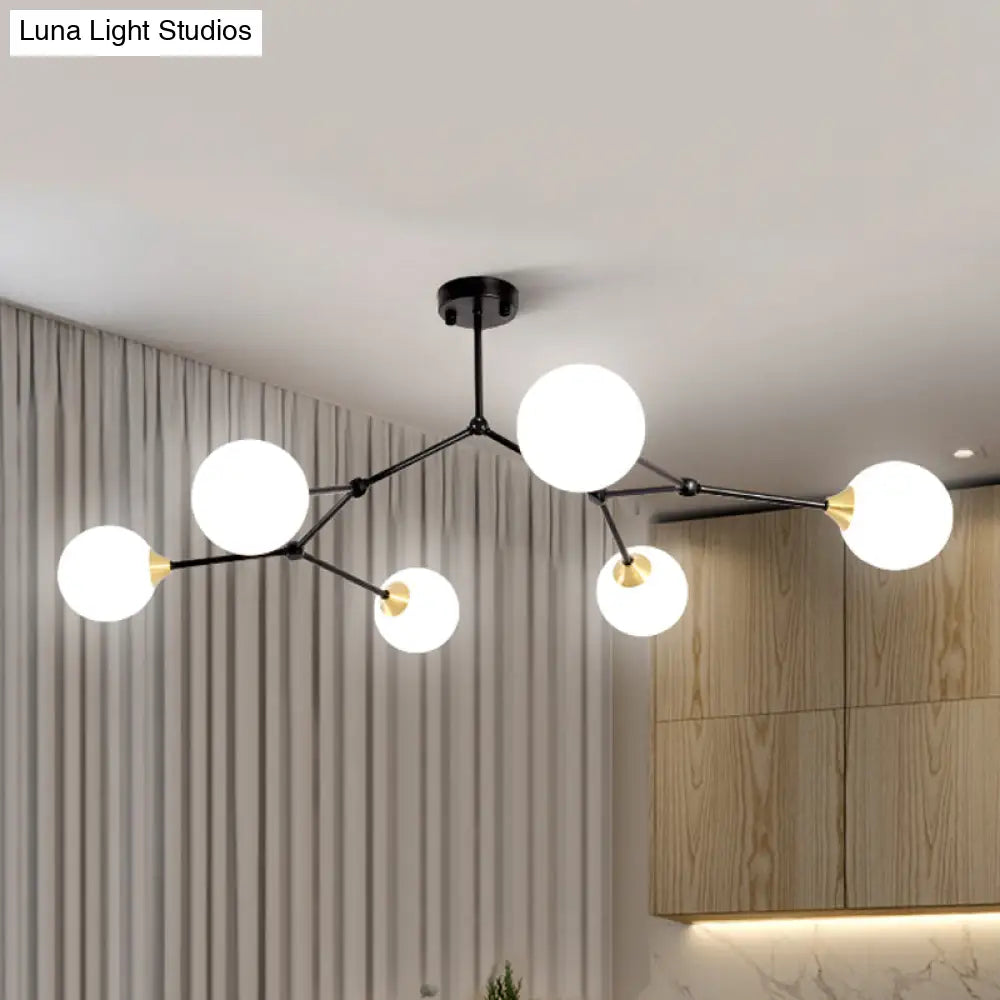 Modern Ball Pendant Light: Clear/Milky White Glass 4/5/6-Head Dining Room Chandelier With Black/Gold