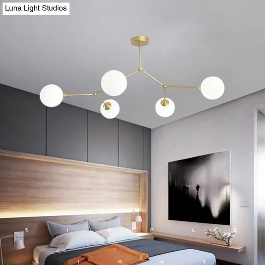 Modern Ball Pendant Light: Clear/Milky White Glass 4/5/6-Head Dining Room Chandelier With Black/Gold