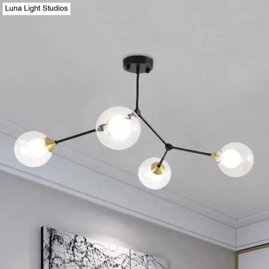 Modern Ball Pendant Light: Clear/Milky White Glass 4/5/6-Head Dining Room Chandelier With Black/Gold