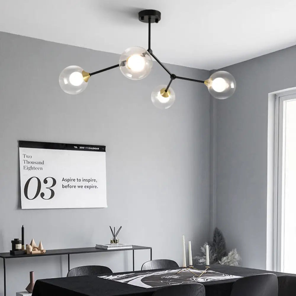 Modern Ball Pendant Light: Clear/Milky White Glass 4/5/6-Head Dining Room Chandelier With Black/Gold