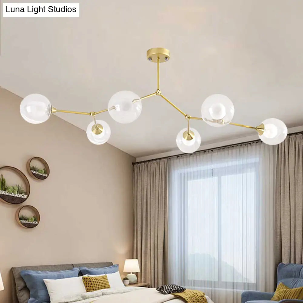 Modern Ball Pendant Light: Clear/Milky White Glass 4/5/6-Head Dining Room Chandelier With Black/Gold