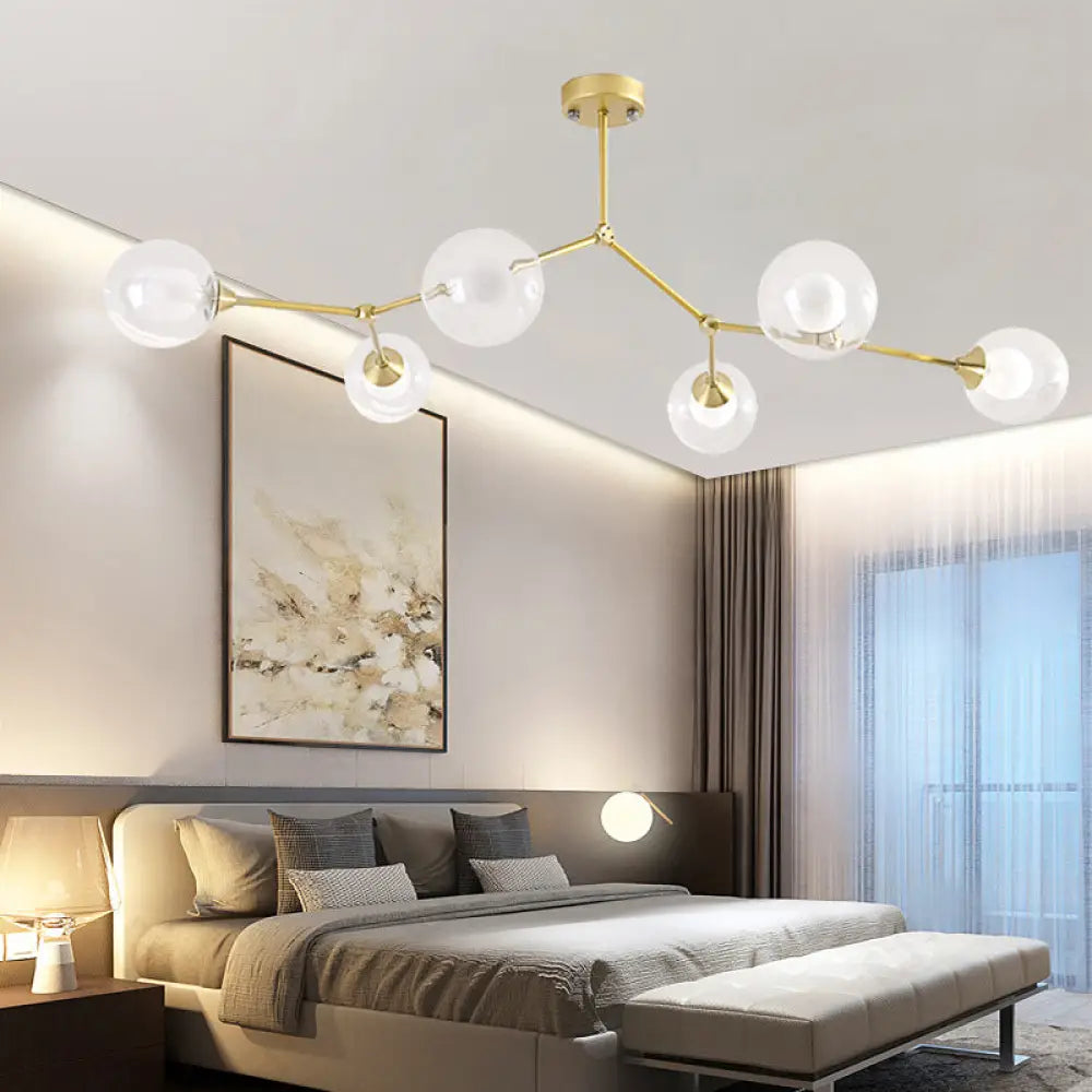 Modern Ball Pendant Light: Clear/Milky White Glass 4/5/6-Head Dining Room Chandelier With Black/Gold