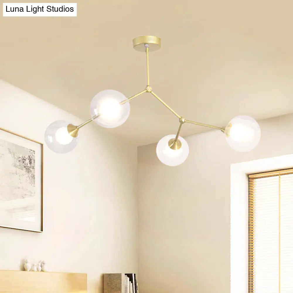 Modern Ball Pendant Light: Clear/Milky White Glass 4/5/6-Head Dining Room Chandelier With Black/Gold