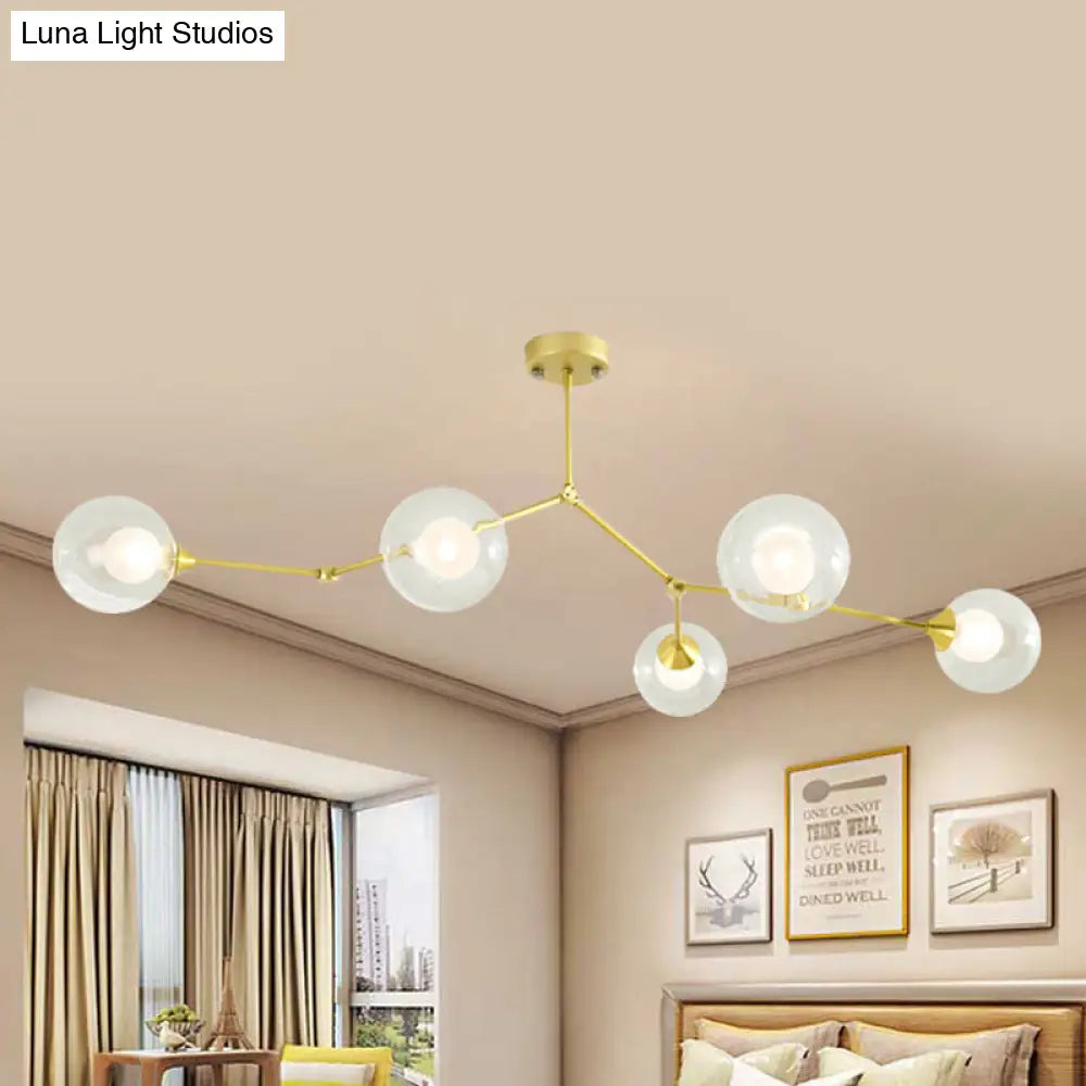 Modern Ball Pendant Light: Clear/Milky White Glass 4/5/6-Head Dining Room Chandelier With Black/Gold