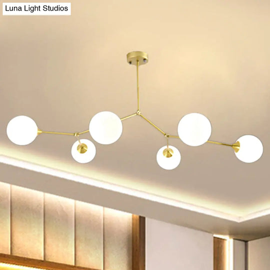 Modern Ball Pendant Light: Clear/Milky White Glass 4/5/6-Head Dining Room Chandelier With Black/Gold