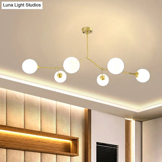 Modern Ball Pendant Light: Clear/Milky White Glass 4/5/6-Head Dining Room Chandelier With Black/Gold