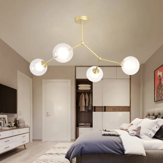 Modern Ball Pendant Light: Clear/Milky White Glass 4/5/6-Head Dining Room Chandelier With Black/Gold