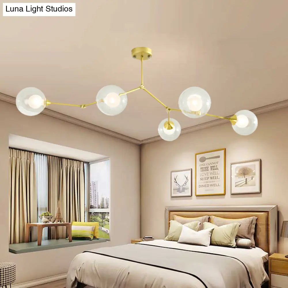 Modern Ball Pendant Light: Clear/Milky White Glass 4/5/6-Head Dining Room Chandelier With Black/Gold